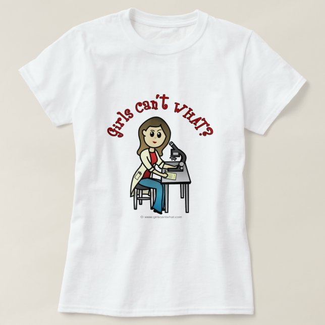 Camiseta Cientista feminina leve (Frente do Design)