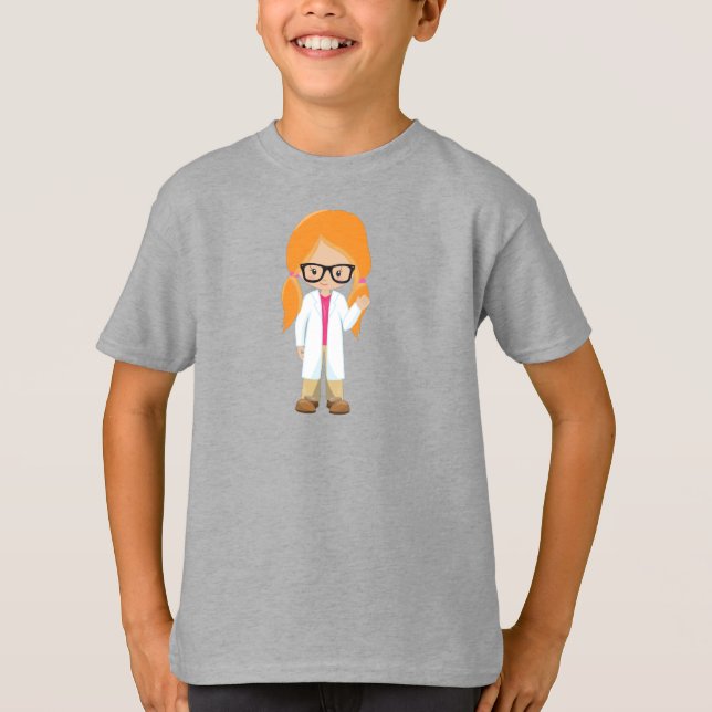 Camiseta Cientista, Garota Bonita, Cabelo Laranja (Frente)