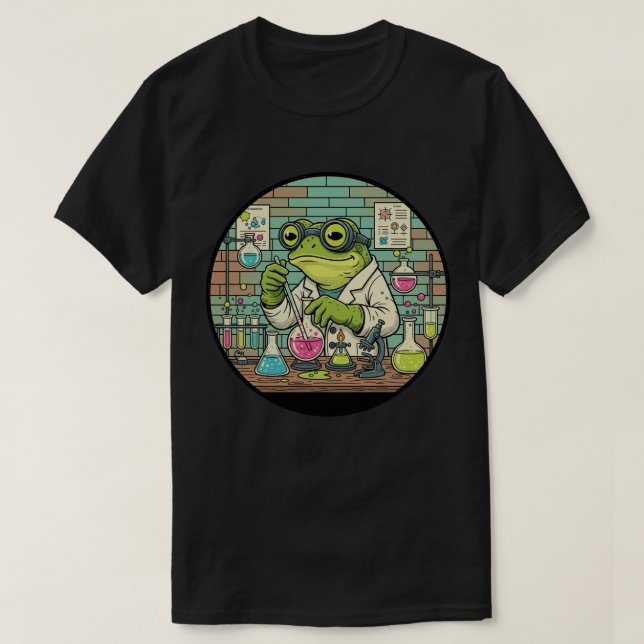 Camiseta Cientista Sapo Químico - Divertido Trabalho de Lab (Frente do Design)