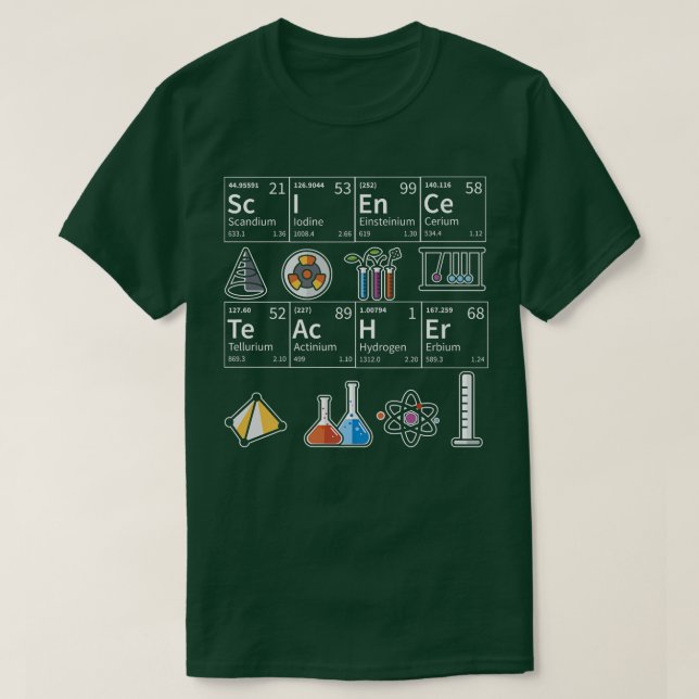 Camiseta Cientista Teac da Ciência da Química de Mesas Peri (Frente do Design)
