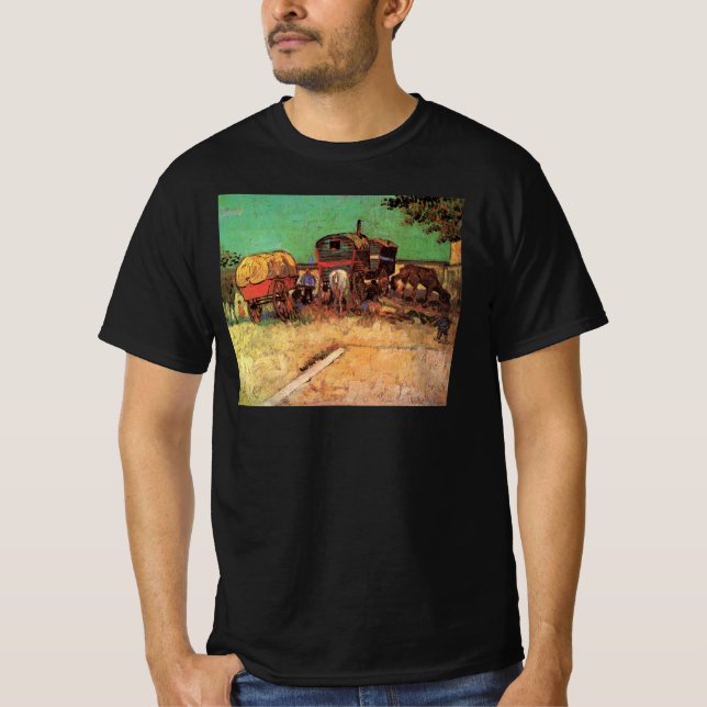 Camiseta Ciganos com caravanas por Vincent van Gogh (Frente)