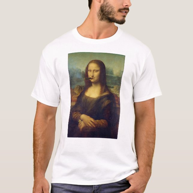 Camiseta Cigar Lover Fumante Mona Lisa Fumando Arte Engraça (Frente)