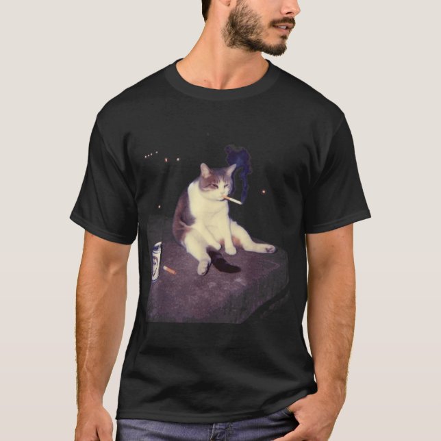 Camiseta Cigarette Kitten Funny Smoking Cat Meme Stupid Jok (Frente)