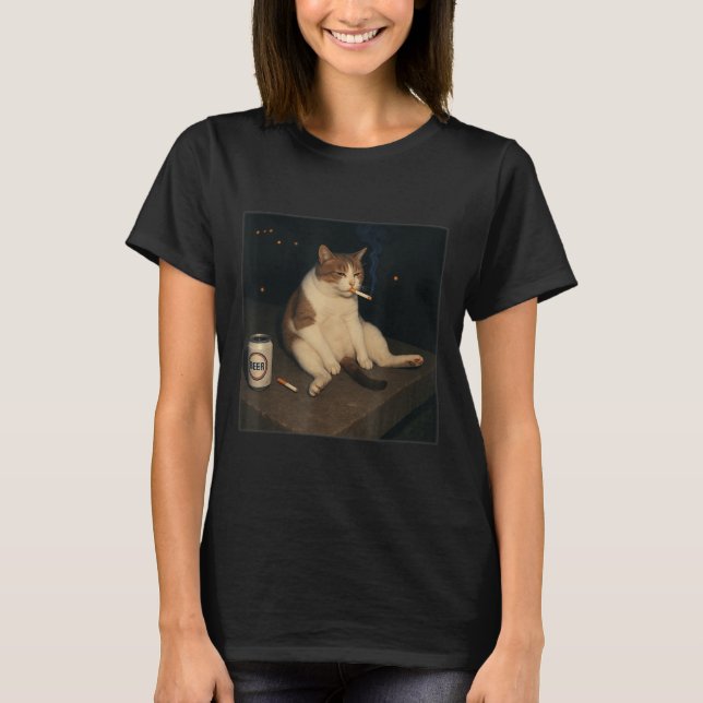 Camiseta Cigarro Gatinho Engraçado Fumar Gato Estudo (Frente)