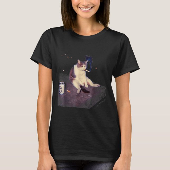 Camiseta Cigarro Gatinho Engraçado Fumar Gato Memória Céreb (Frente)