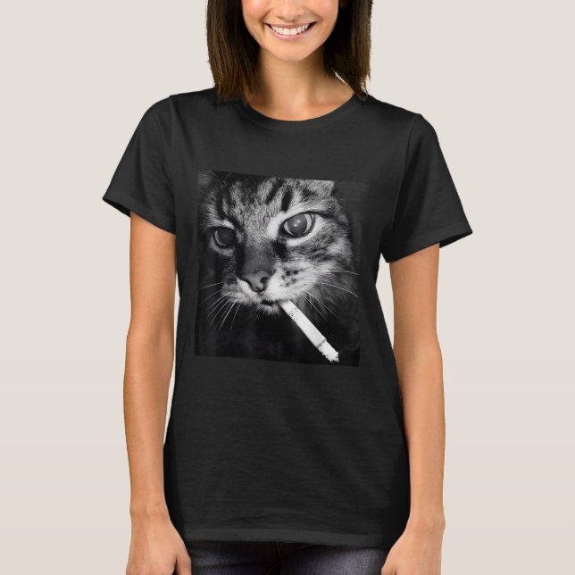Camiseta Cigarro Gatinho Engraçado Fumar Gato Memória Céreb (Frente)