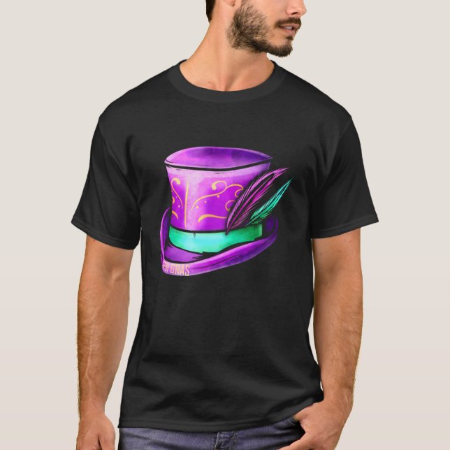 Camiseta Cilindro De Chapéu Roxo Para Mardi Gras (Frente)