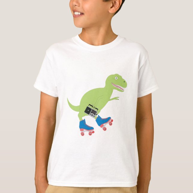 Camiseta Cilindro do Dinossauro, Rastreando, segurando rádi (Frente)