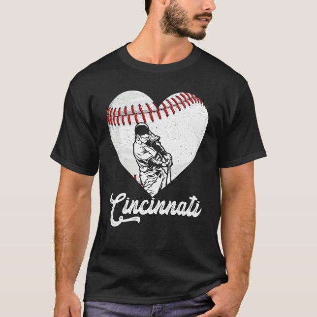 Camiseta Cincinnati Baseball Heart Distressed Vintage Baseb (Frente)