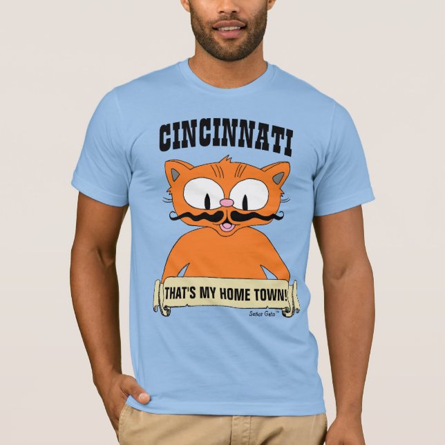 Camiseta CINCINNATI É A MINHA CIDADE DE CASA! Gato de Carto (Frente)
