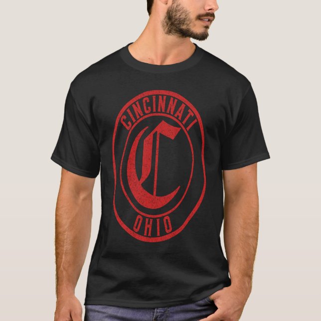 Camiseta Cincinnati Ohio Circle Sign Distressed Red Print (Frente)