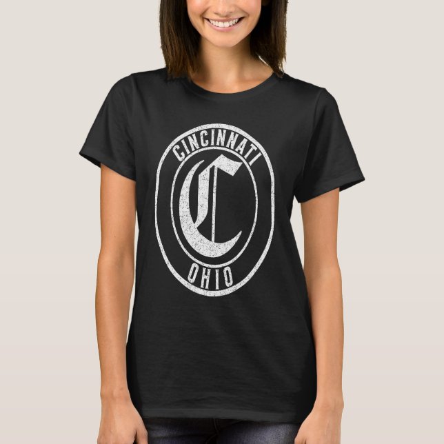 Camiseta Cincinnati Ohio Circle Sign Distressed White Print (Frente)
