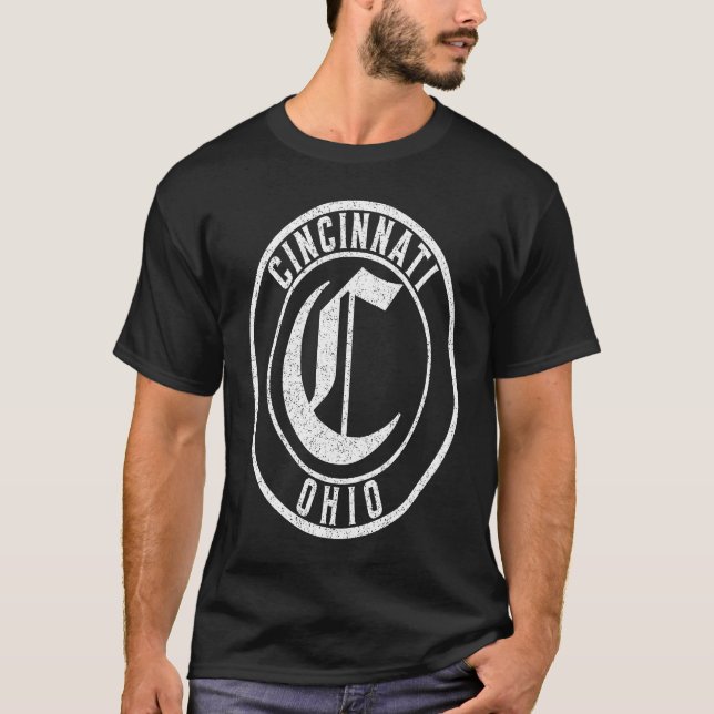 Camiseta Cincinnati Ohio Circle Sign Distressed White Print (Frente)