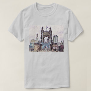 Camiseta Cincinnati Roebling Suspensão Bridge Watercolor