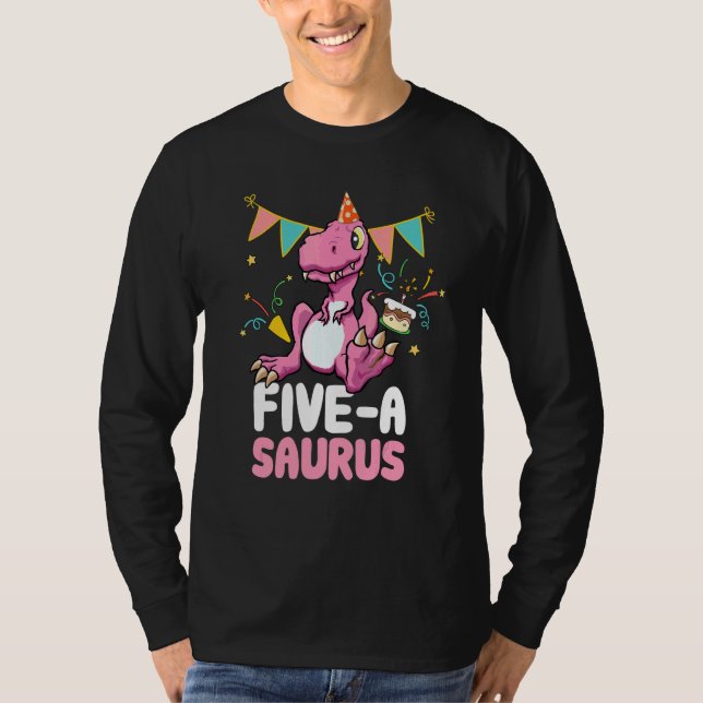 Camiseta Cinco A Saurus Dinossaur Cute Kiddo Rex (Frente)
