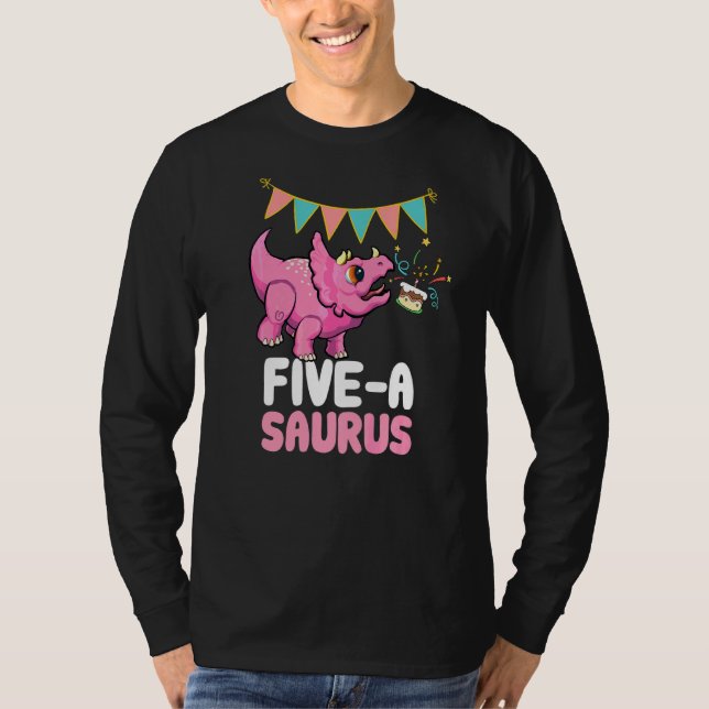 Camiseta Cinco A Saurus Dinossaur Cute Kiddo Triceratops (Frente)