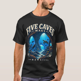Camiseta Cinco Cavernas Maui Havaí Mergulho Cavernas de Lav