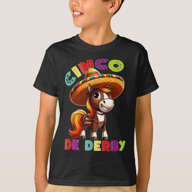 Camiseta Cinco De Derby Party Horse Racing Poncho Sombrero (Frente)