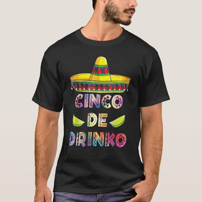 Camiseta Cinco De Drinko Cinco De Mayo Com Guitarra Cactus  (Frente)