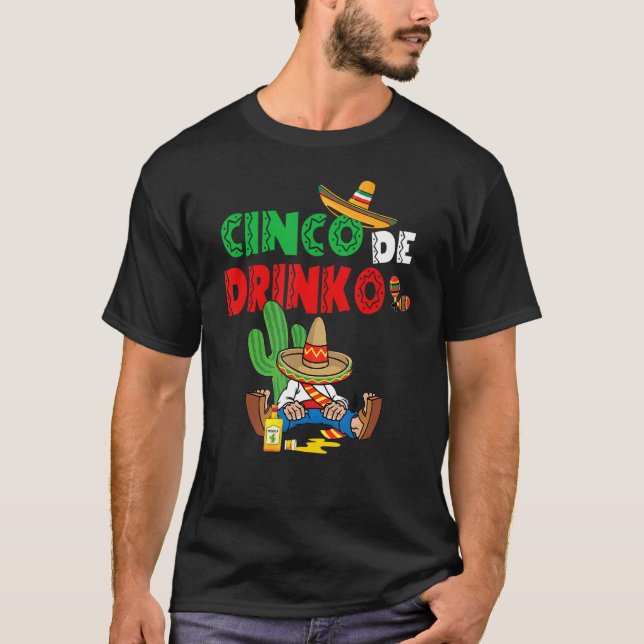 Camiseta Cinco De Drinko Mexicano Sombrero Mustache México (Frente)