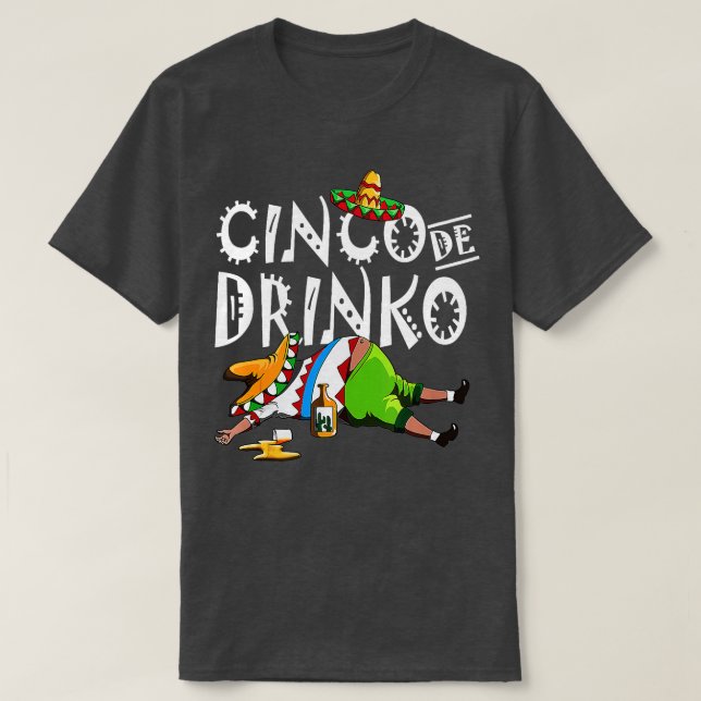 Camiseta Cinco De Drinko Mexicano Sombrero Mustache México (Frente do Design)