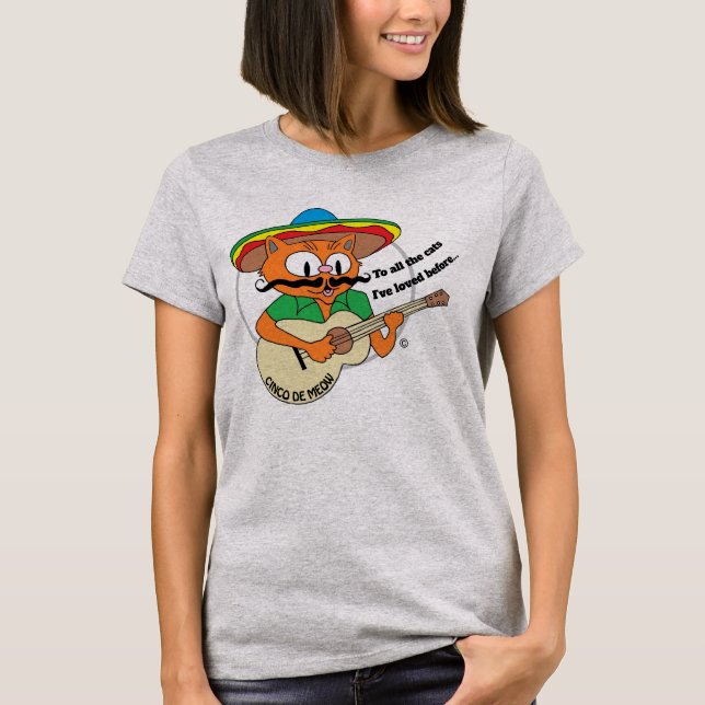 Camiseta Cinco De Maio Gato De Desenho Animado Divertido (Frente)