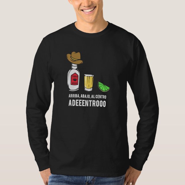 Camiseta Cinco de Mayo Bebendo Cotação Tequila Arriba Abach (Frente)