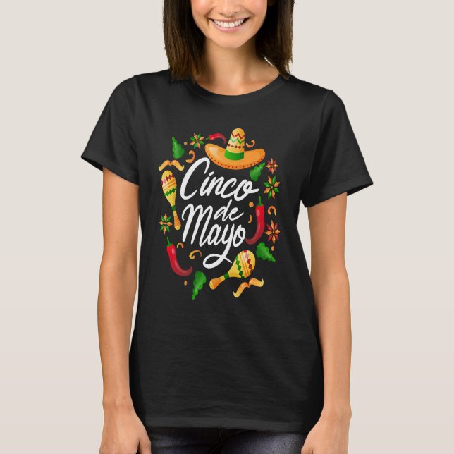 Camiseta Cinco De Mayo Burritos  Mexico Tacos and Avocado   (Frente)