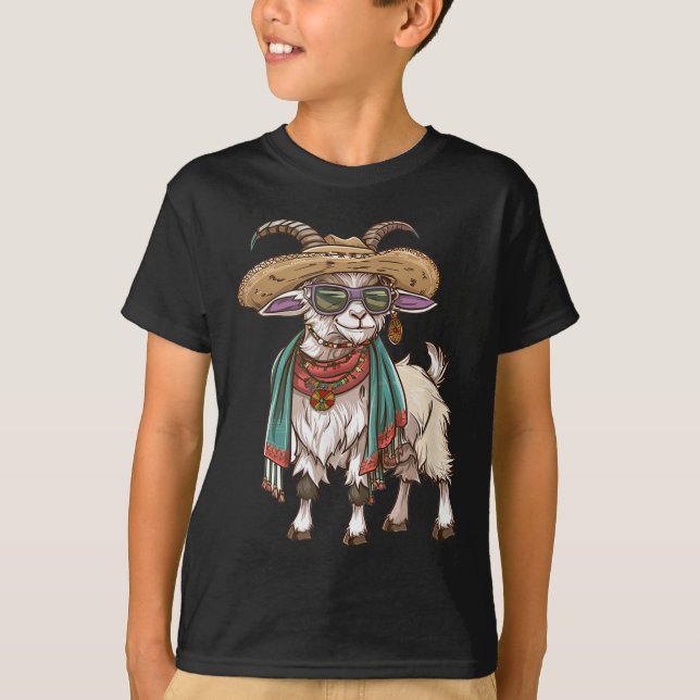 Camiseta Cinco De Mayo, Cabra Vestindo Sombrero E Poncho (Frente)
