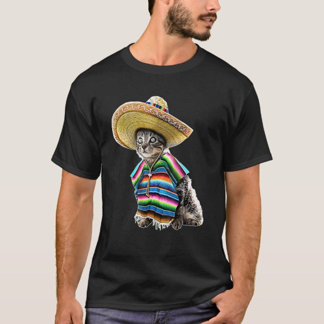 Camiseta Cinco de Mayo Cat Sombrero Poncho Partido Mulheres (Frente)