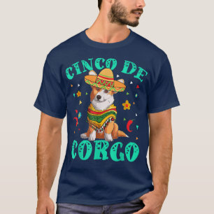 Camiseta Cinco De Mayo Corgi Cão Com Um Chapéu Poncho E Mei