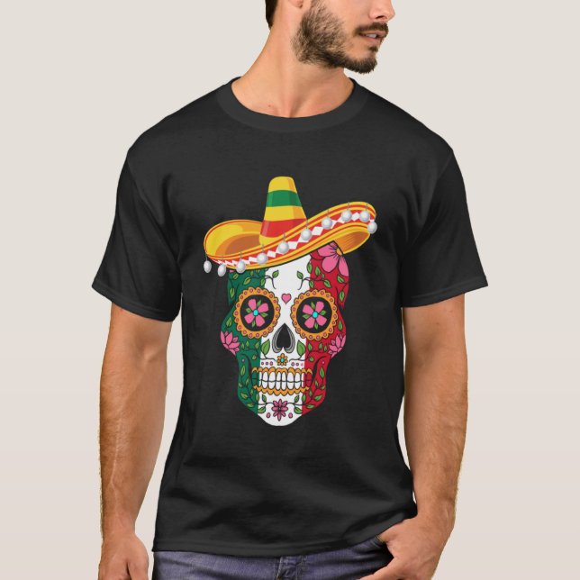 Camiseta Cinco De Mayo Crânio Mexicano - Love Mexico Pu (Frente)