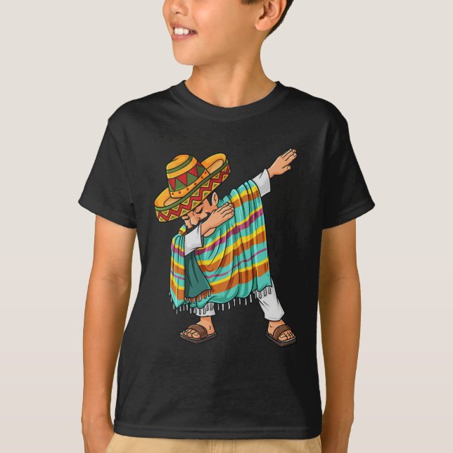 Camiseta Cinco De Mayo Dabbing Poncho Sombrero Funny Mexica (Frente)