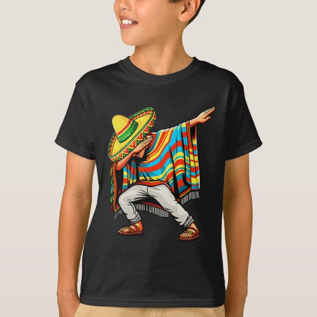Camiseta Cinco De Mayo Dabbing Poncho Sombrero Hat mexicano (Frente)