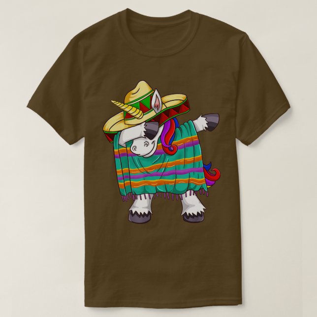 Camiseta Cinco De Mayo Dabbing Unicorn Poncho Sombrero Mexi (Frente do Design)