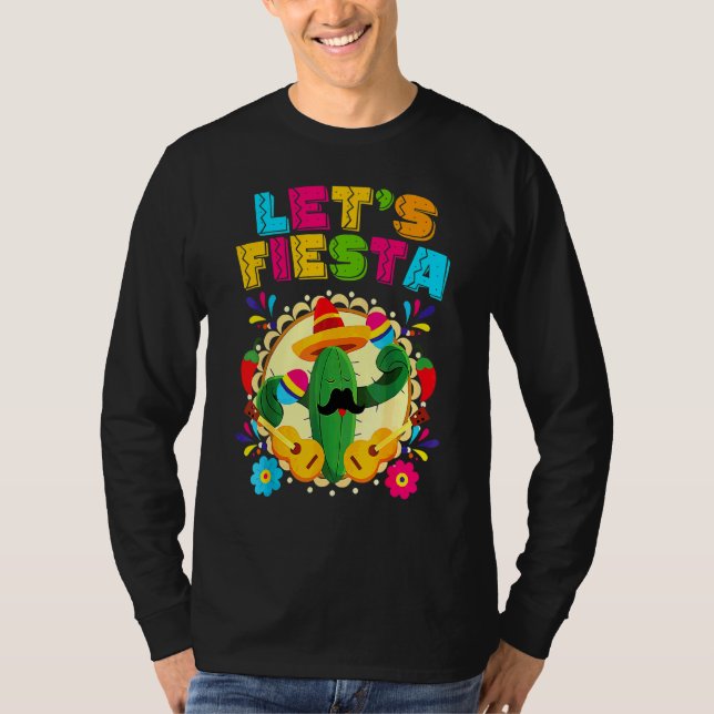 Camiseta Cinco De Mayo Deixa Fiesta Cactus Sombrero Hat (Frente)
