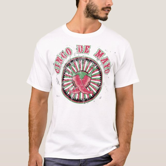 Camiseta Cinco de Mayo Distante com Pimentões e Listras (Frente)