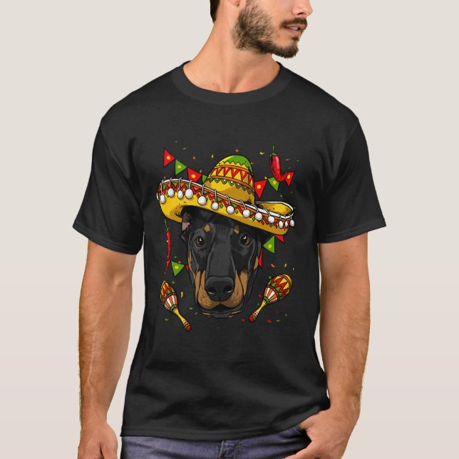 Camiseta Cinco de Mayo Dobermann Men Women Kids Sombrero (Frente)