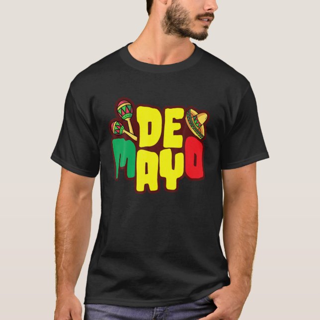 Camiseta Cinco De Mayo Engraçado Impressão de Mão Mexicano (Frente)