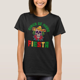 Camiseta Cinco De Mayo Fiesta Mexicano Óculos De Sol Crânio