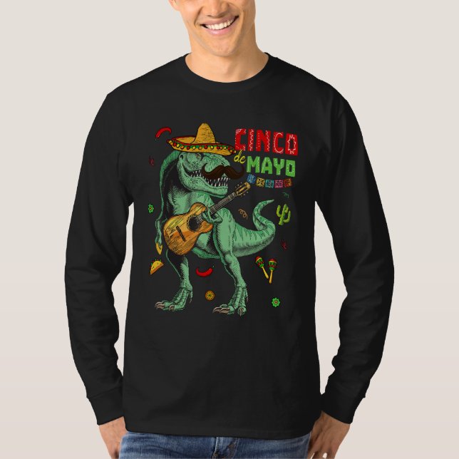 Camiseta Cinco De Mayo  For Toddler Boys Kids Dinosaur Rex (Frente)