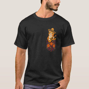 Camiseta Cinco De Mayo Gato Engraçado no Bolso com Sombrero