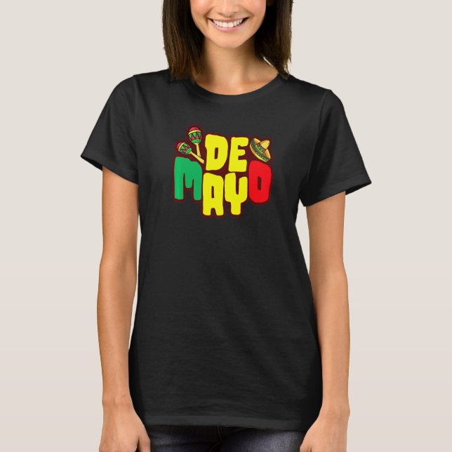 Camiseta Cinco de Mayo Impressão de Mão Mexicano (Frente)