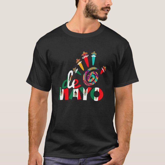 Camiseta Cinco de Mayo Impressão de Mão Mexicano (Frente)