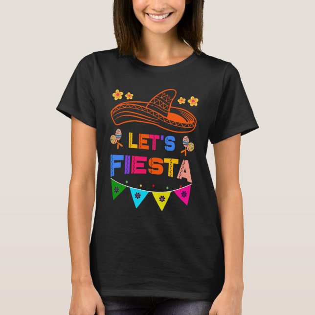 Camiseta Cinco De Mayo Let's Fiesta Cactus Sombrero Hat  2 (Frente)