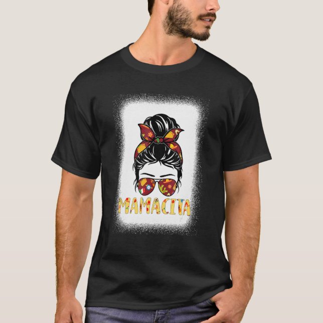 Camiseta Cinco de Mayo Mamacita Messy Bun Glass Mãe Fiest (Frente)