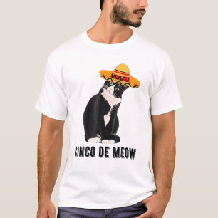 Camiseta Cinco De Mayo Meow Tuxedo Cat Sombrero Mexicano Fi