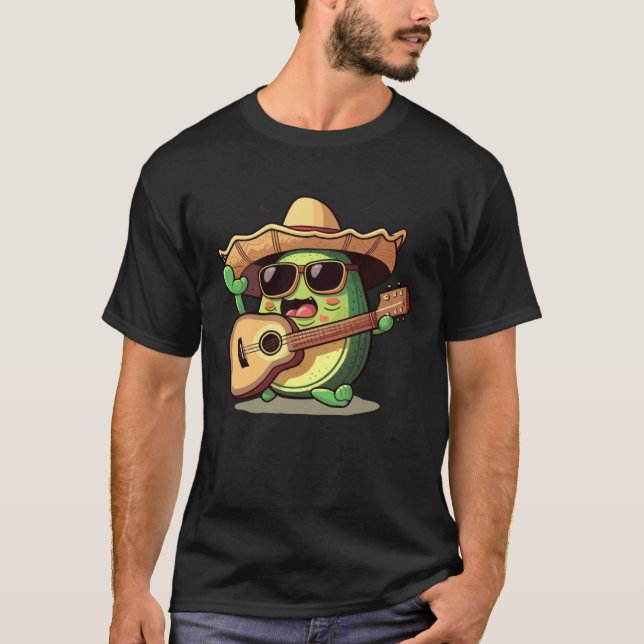 Camiseta Cinco De Mayo Mexican Avocado Playing Guitar Sombr (Frente)
