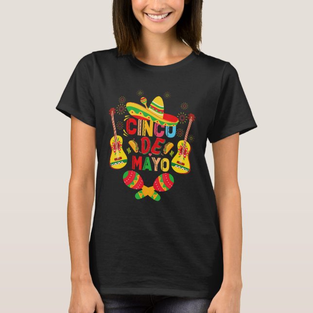 Camiseta Cinco De Mayo Mexican Guitar Cactus for Men Women  (Frente)