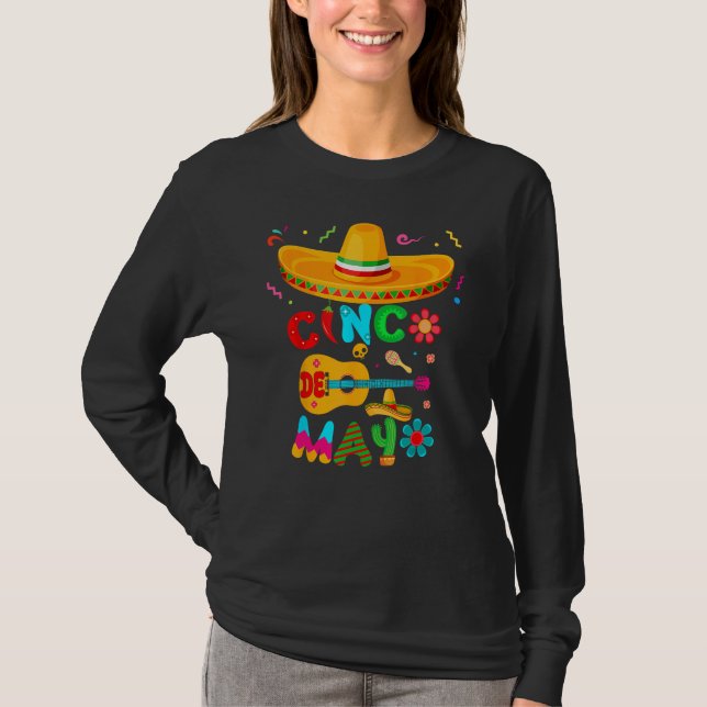 Camiseta Cinco De Mayo Mexican Guitar Cactus for Men Women  (Frente)